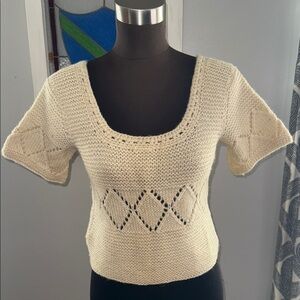 Millay Vintage 100% Wool Hand Knit Short Sleeve Cropped Sweater SZ Large